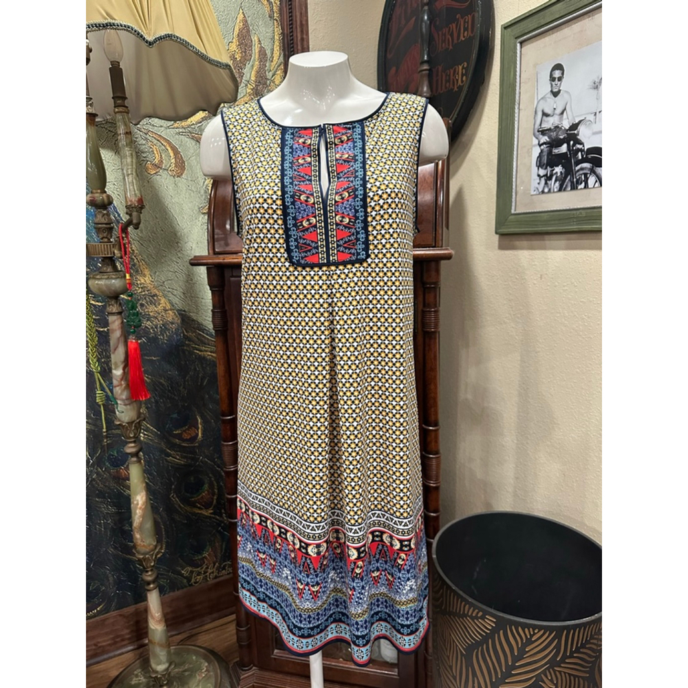 Women's MAX STUDIO Yellow Blue Geometric Sleeveless Dress M